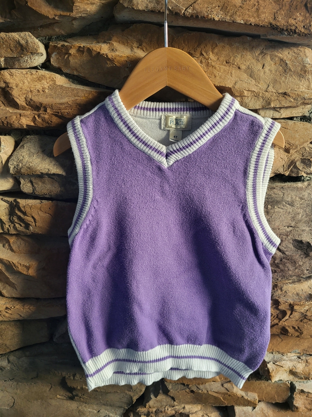 The Children's Place Lavender Knit Sweater Vest with White Trim 4T Preppy
